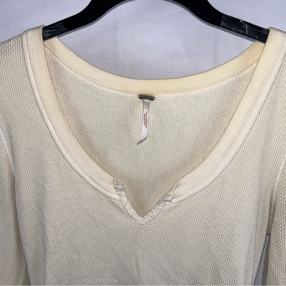 Free People Sweater Kyoto Cuff Thermal Mushroom Waffle Knit Long Sleeve V-Neck - Picture 8 of 12